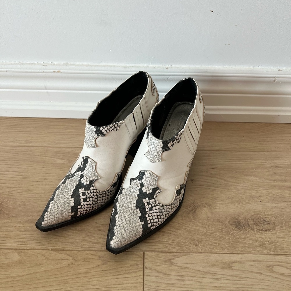 Women's Black and White Snake Print Ankle Boots
